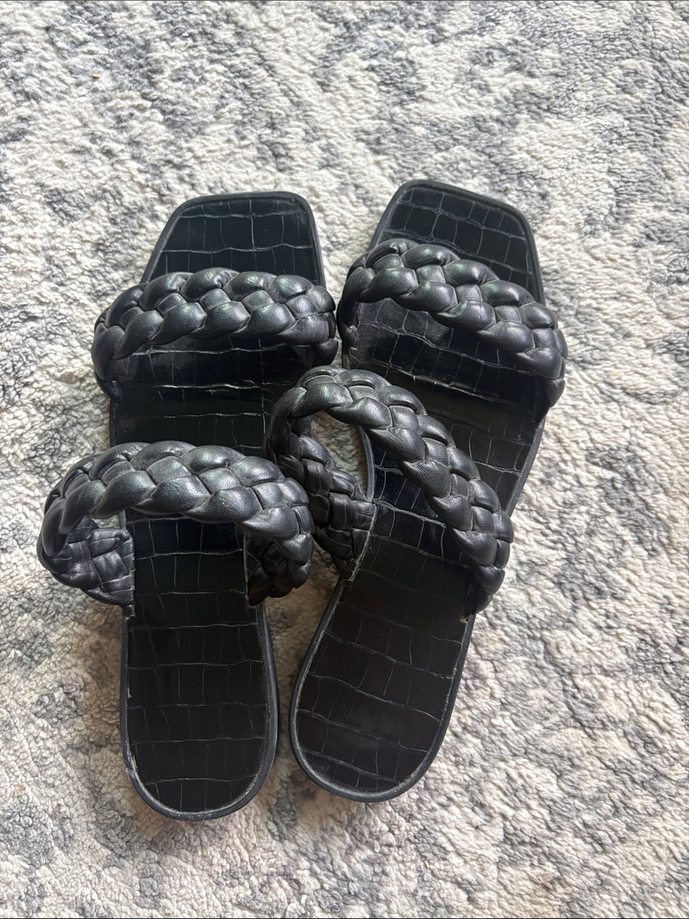 Woven Double-Strap Black Slide Sandals for Women
